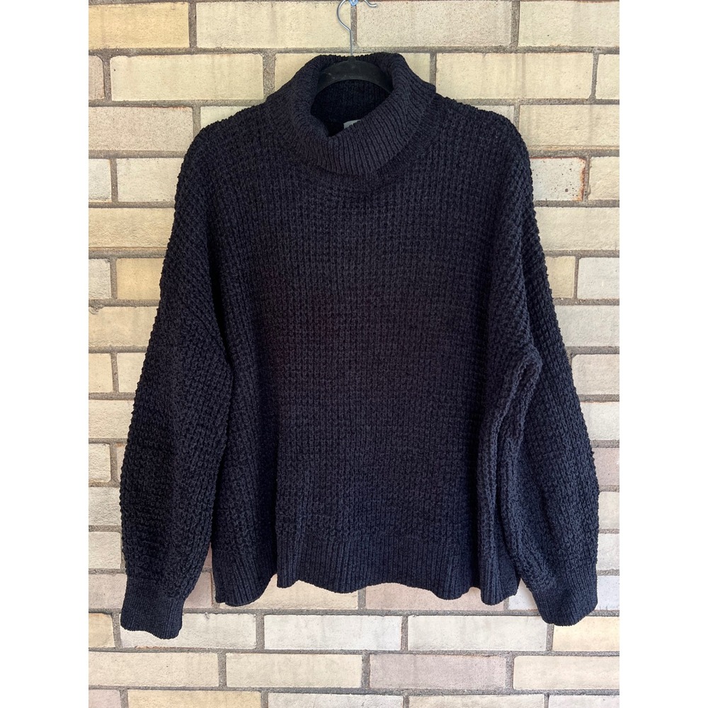 Berkley Jensen Black Chenille Cowl Neck Textured Knit Sweater Side Slits Sz XXL